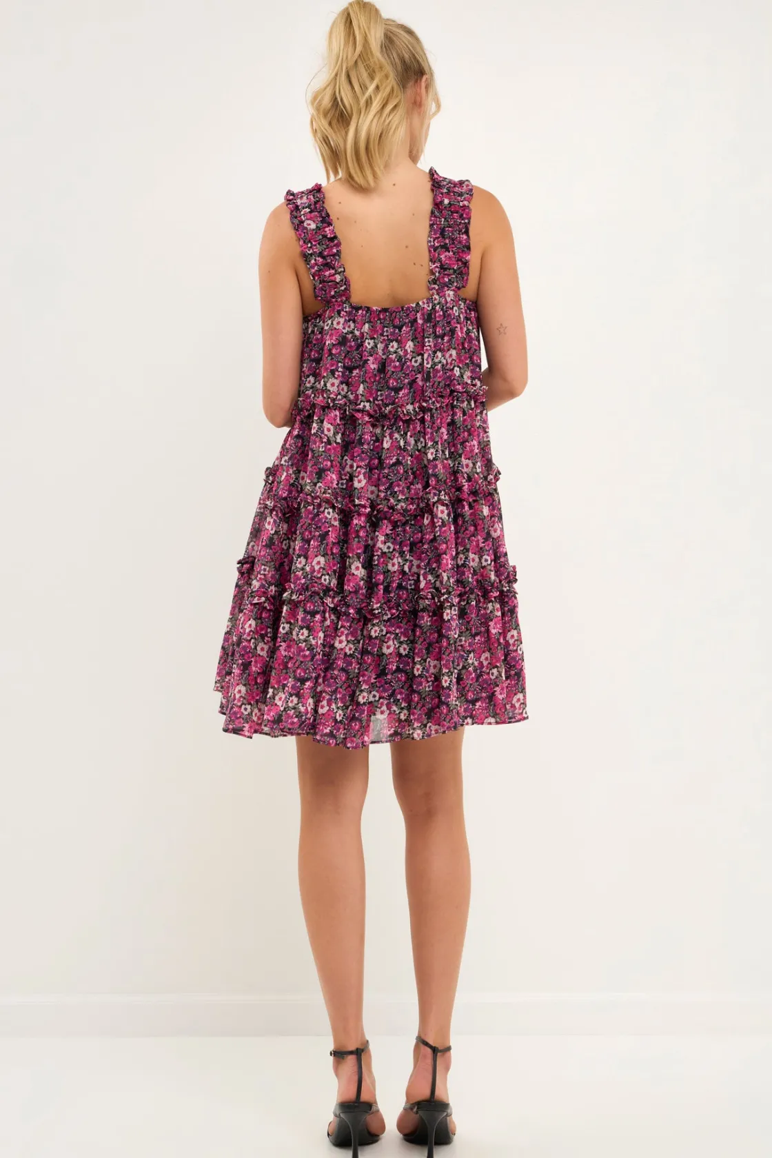 endless_rose__high_multi__3.webp ENDLESS ROSE Floral Dresses | Tops*- High Multi Chiffon Flounce Ruffled Mini Dress FUCHSIAMULTI