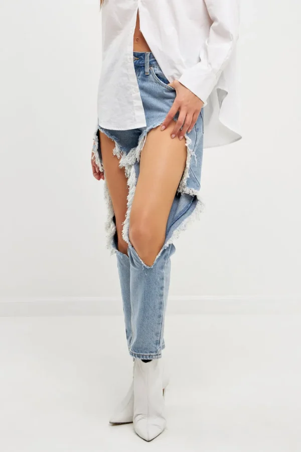 ENDLESS ROSE Denim | Tops*- High Waist Destroyed Jeans DENIM