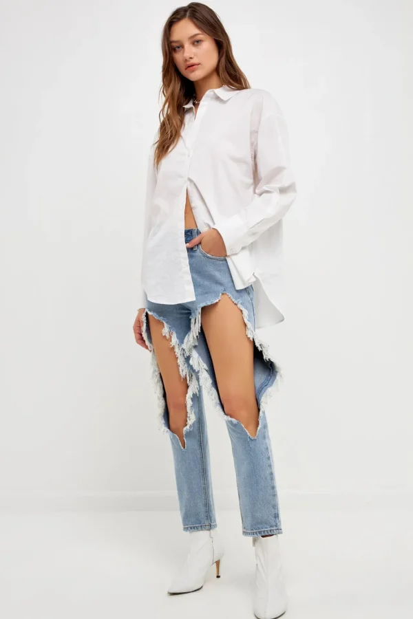 ENDLESS ROSE Denim | Tops*- High Waist Destroyed Jeans DENIM