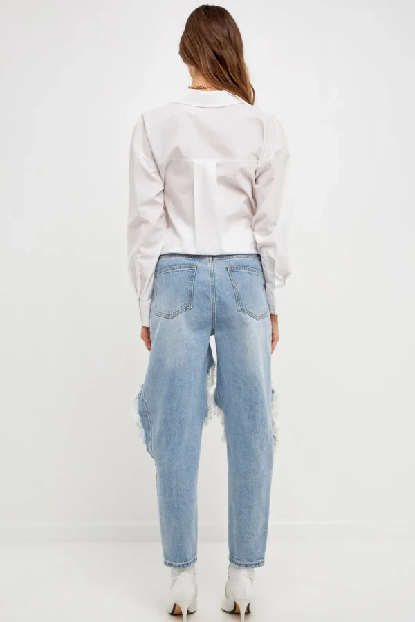 ENDLESS ROSE Denim | Tops*- High Waist Destroyed Jeans DENIM