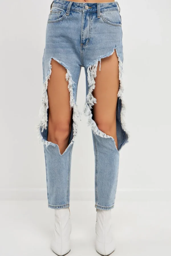 ENDLESS ROSE Denim | Tops*- High Waist Destroyed Jeans DENIM