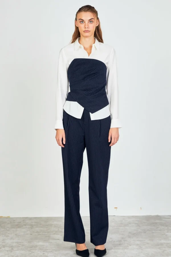 ENDLESS ROSE Matching Sets | Tops*- High Waisted Wide Trousers NAVY