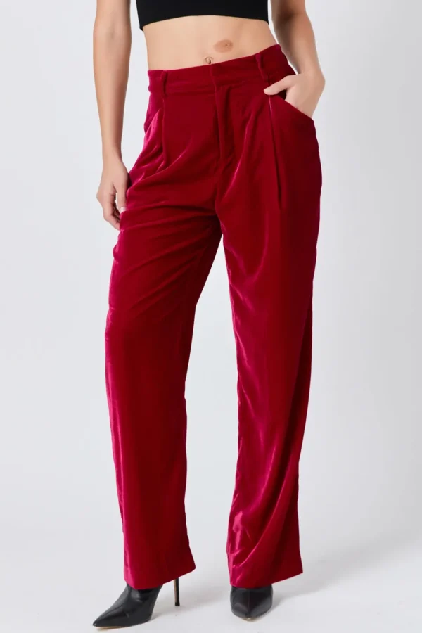 ENDLESS ROSE Pants | Tops*- High-Waisted Velvet Pants FUCHSIA