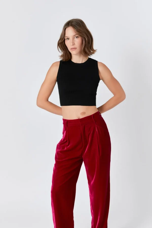 ENDLESS ROSE Pants | Tops*- High-Waisted Velvet Pants FUCHSIA
