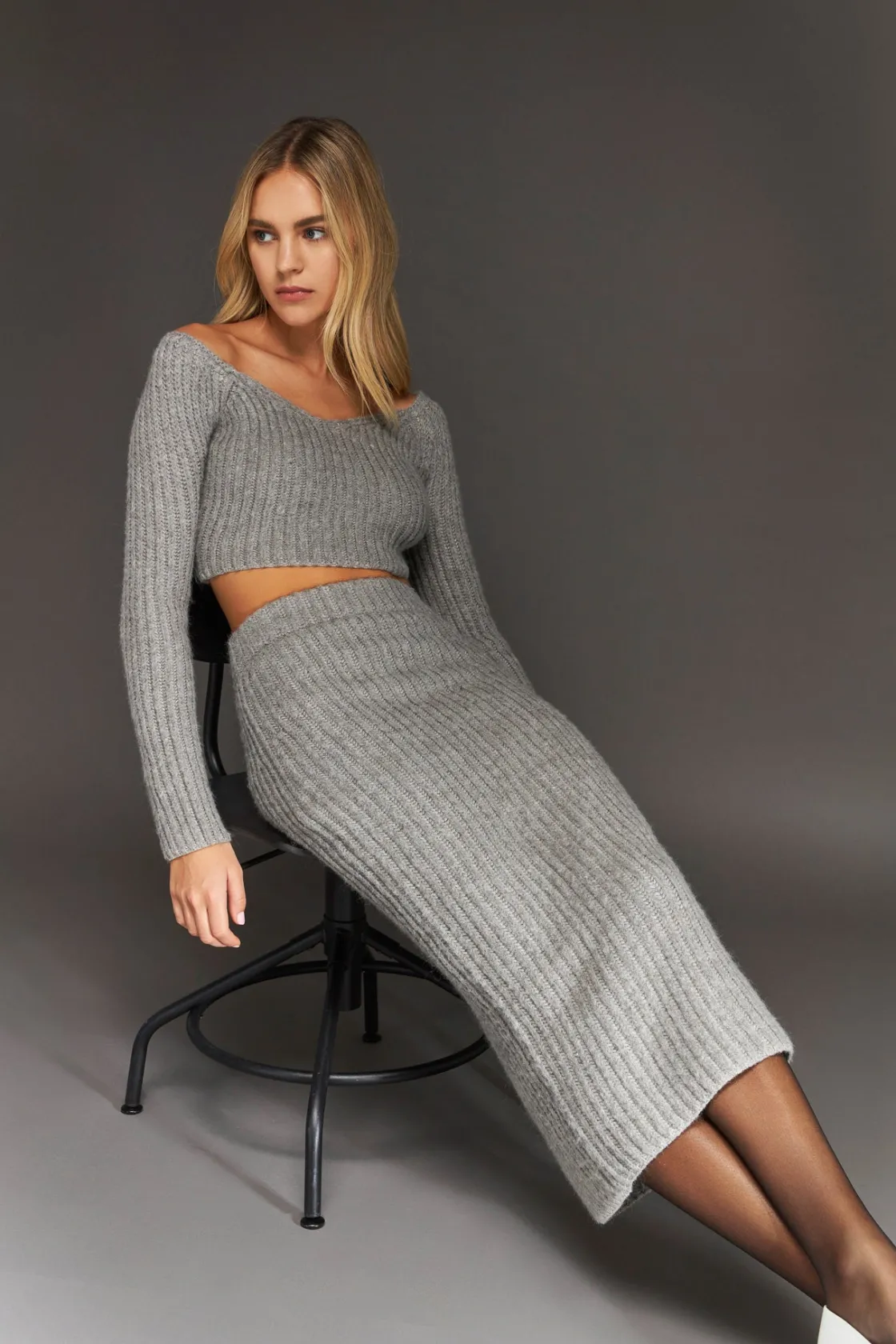 endless_rose__highwaisted_3-6.webp ENDLESS ROSE Sweaters & Knits | Skirts*- High-Waisted Knit Midi Skirt