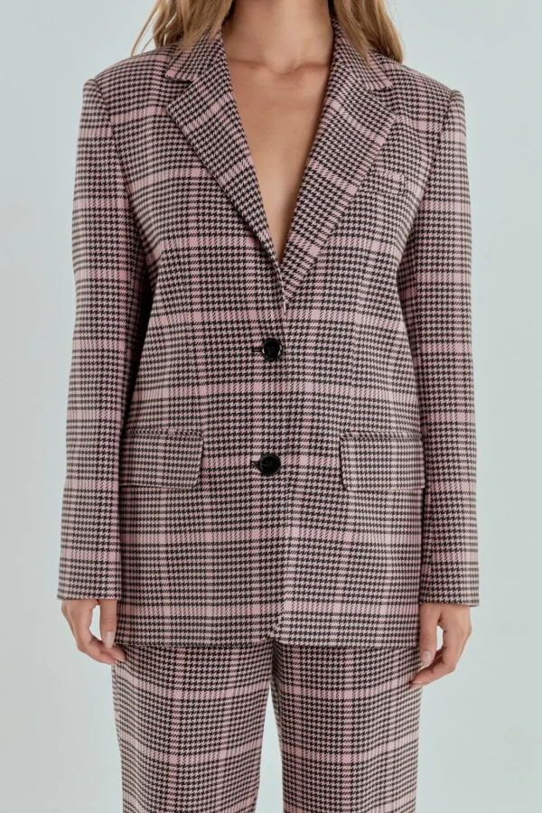 ENDLESS ROSE Matching Sets | Blazers*- Houndstooth Oversize Blazer PINKMULTI