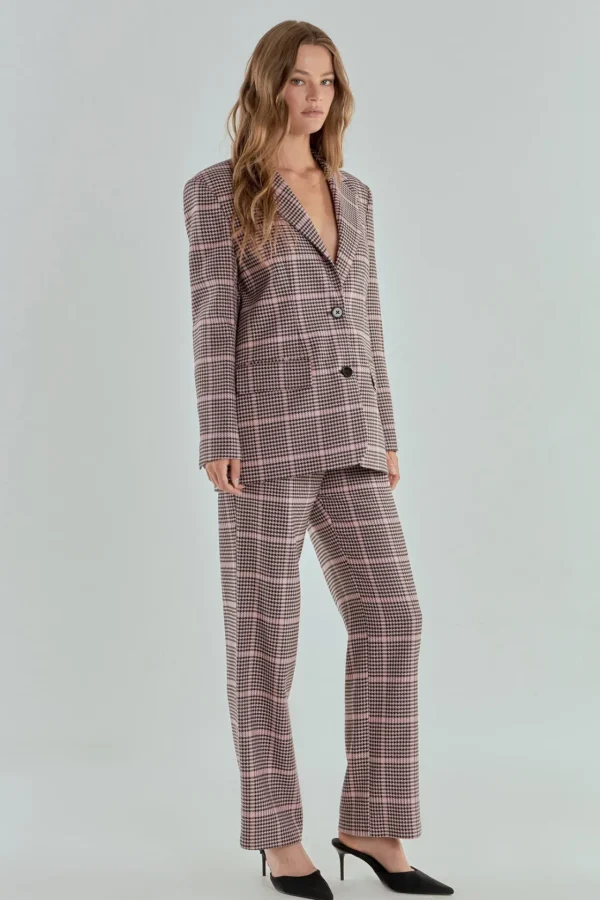ENDLESS ROSE Matching Sets | Blazers*- Houndstooth Oversize Blazer PINKMULTI
