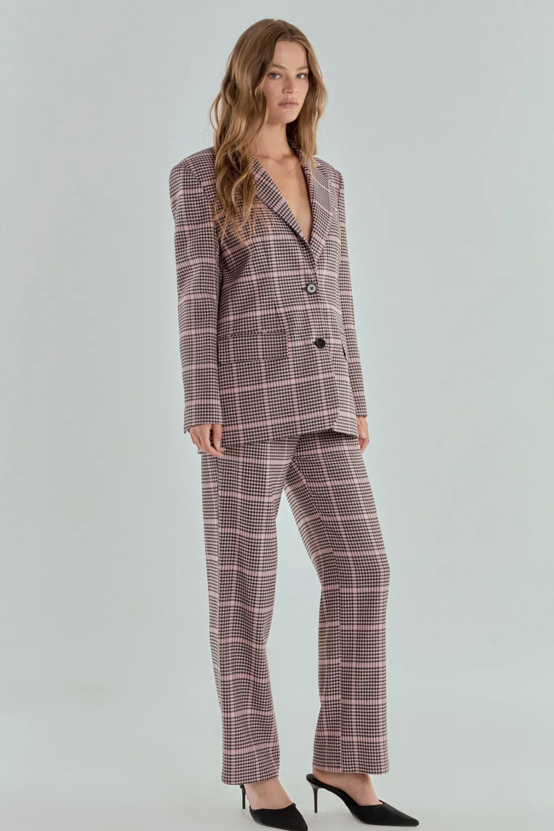 endless_rose__houndstooth_1-1.webp ENDLESS ROSE Matching Sets | Blazers*- Houndstooth Oversize Blazer PINKMULTI