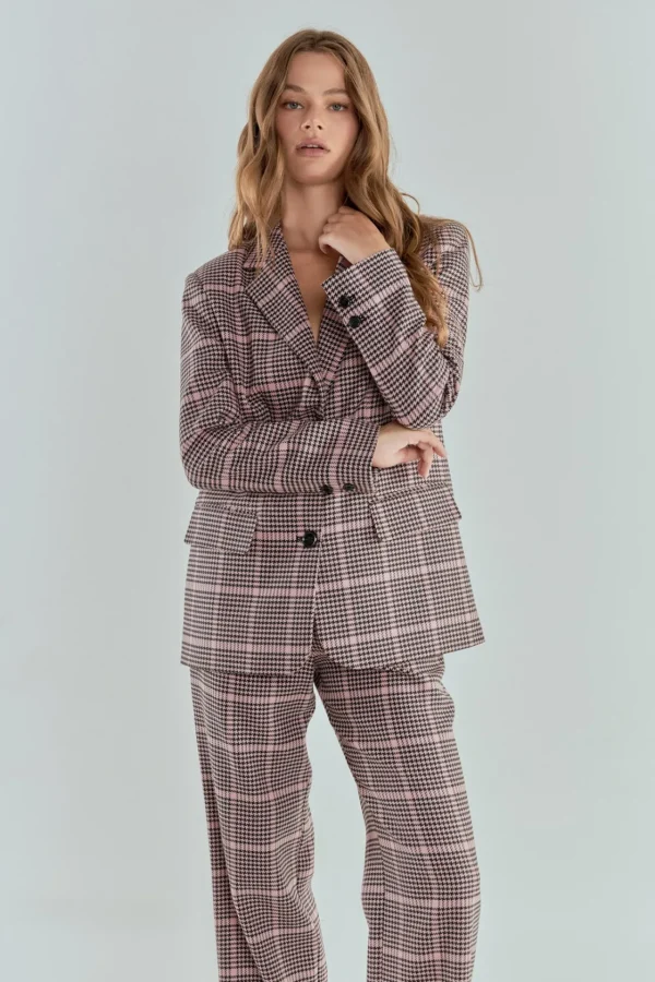 ENDLESS ROSE Matching Sets | Blazers*- Houndstooth Oversize Blazer PINKMULTI