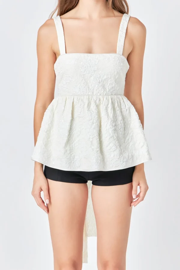 ENDLESS ROSE Tops*- Jacquard Bow Tie Top CREAM