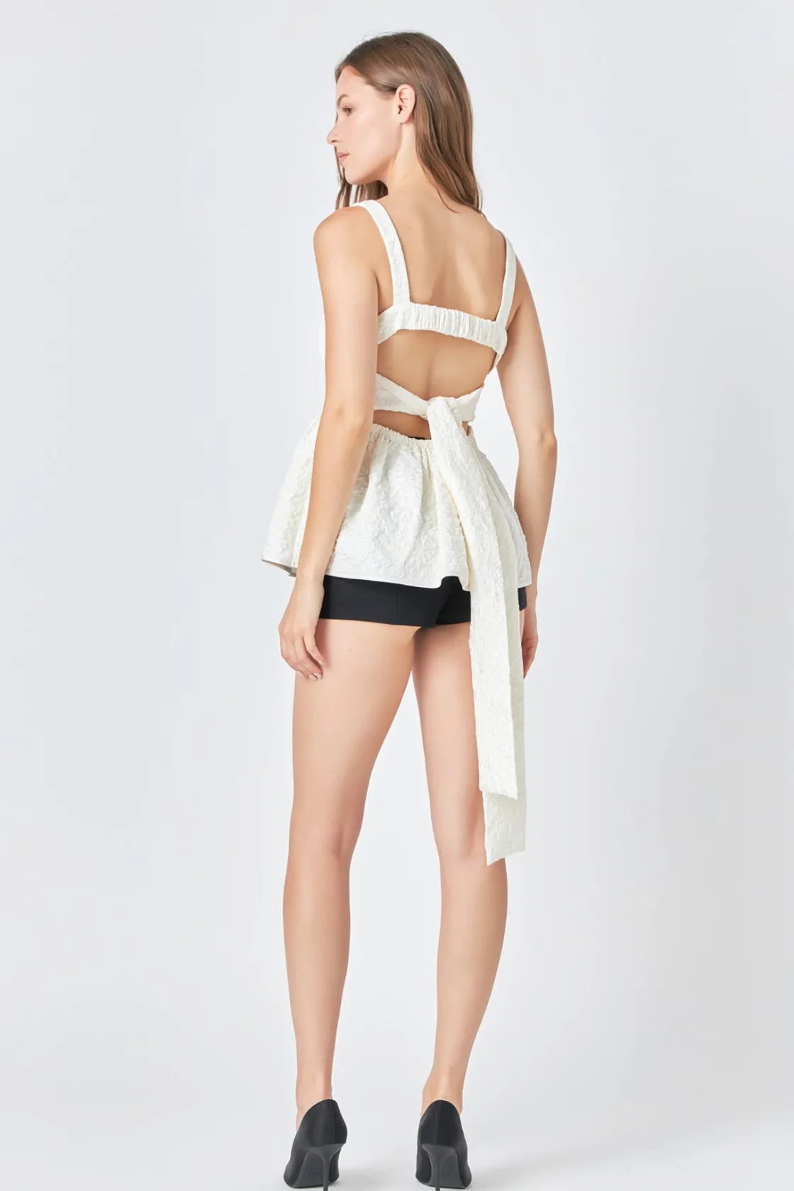 endless_rose__jacquard_bo_2.webp ENDLESS ROSE Tops*- Jacquard Bow Tie Top CREAM