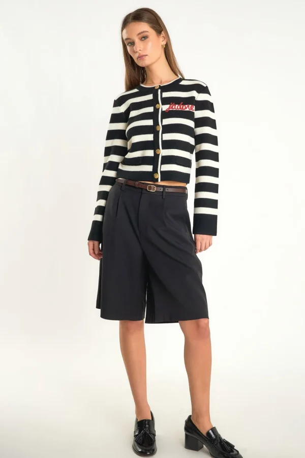 ENDLESS ROSE Sweaters & Knits | Tops*- J'adore Beaded Cardigan BLACK/WHITE