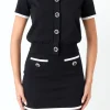 ENDLESS ROSE Sweaters & Knits | Matching Sets*- Jewel Button Knit Collared Top BLACK/WHITE