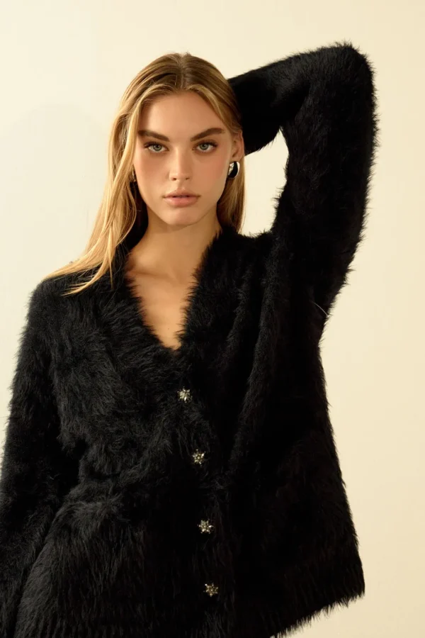 ENDLESS ROSE Sweaters & Knits | Tops*- Jewel Button Oversize Cardigan JETBLACK