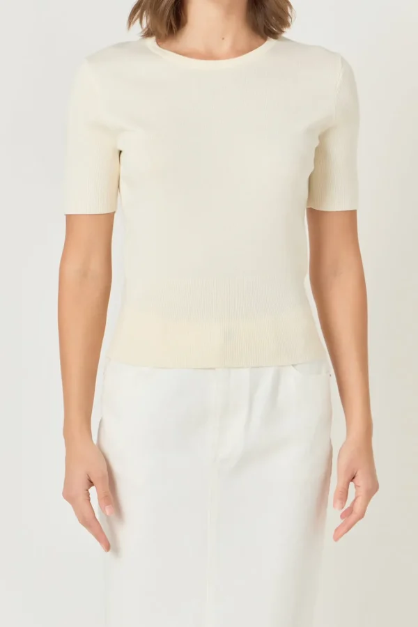 ENDLESS ROSE Sweaters & Knits | Matching Sets*- Jewel Trim Half Sleeve Top IVORY