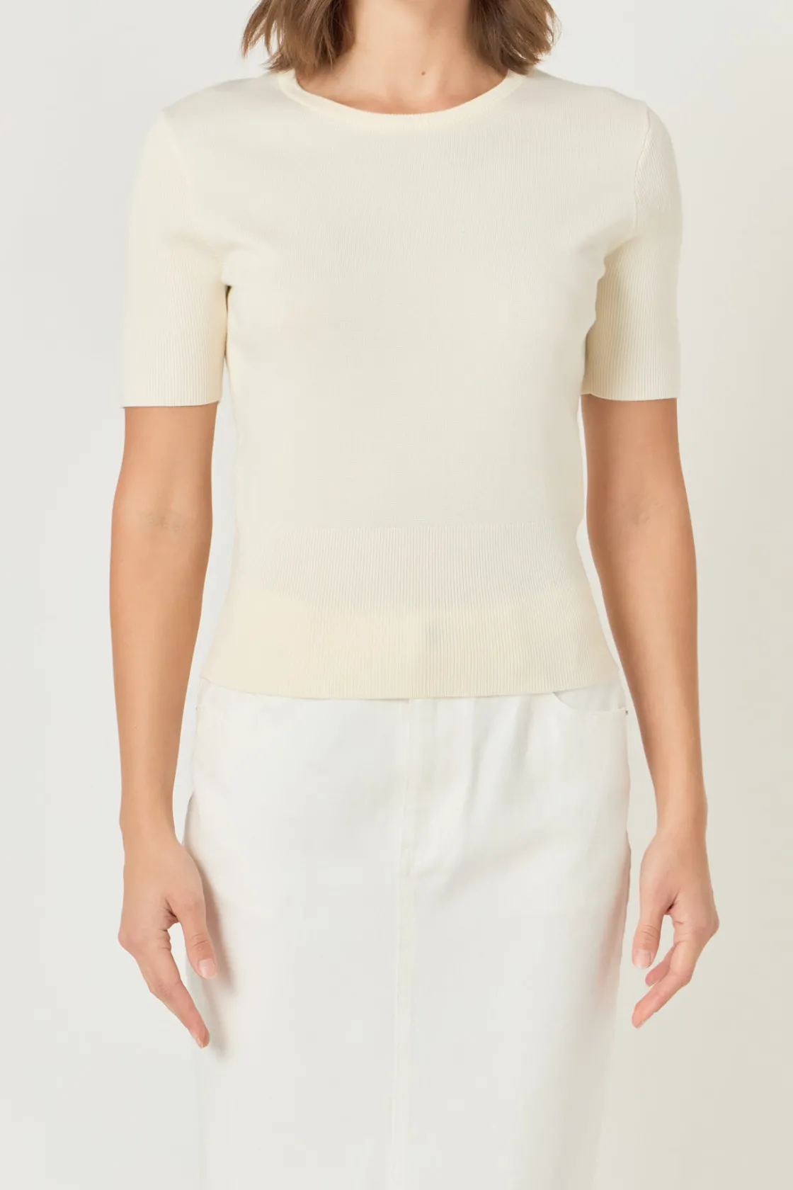 endless_rose__jewel_trim__0.webp ENDLESS ROSE Sweaters & Knits | Matching Sets*- Jewel Trim Half Sleeve Top IVORY