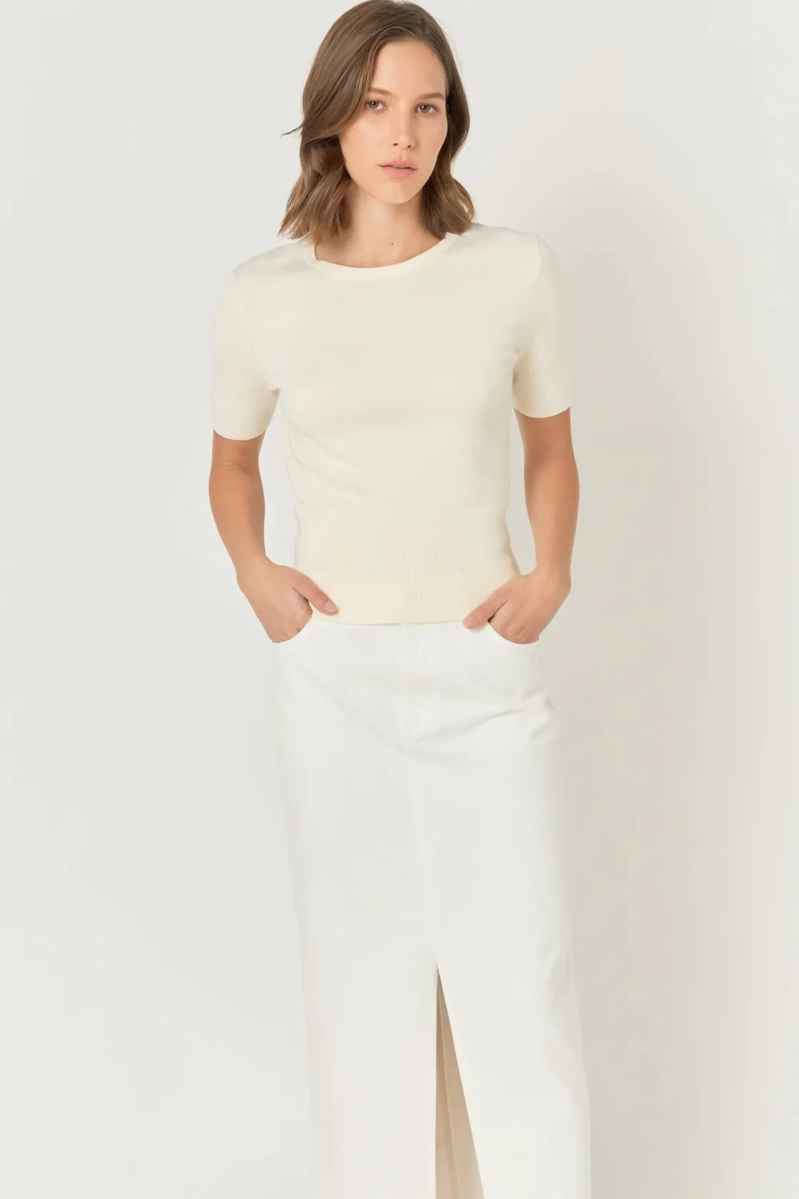 endless_rose__jewel_trim__3.webp ENDLESS ROSE Sweaters & Knits | Matching Sets*- Jewel Trim Half Sleeve Top IVORY