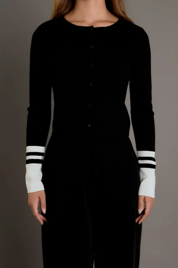 ENDLESS ROSE Sweaters & Knits | Tops*- Knit Block Cardigan BLACK/CREAM