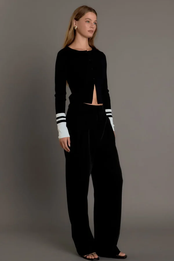 ENDLESS ROSE Sweaters & Knits | Tops*- Knit Block Cardigan BLACK/CREAM