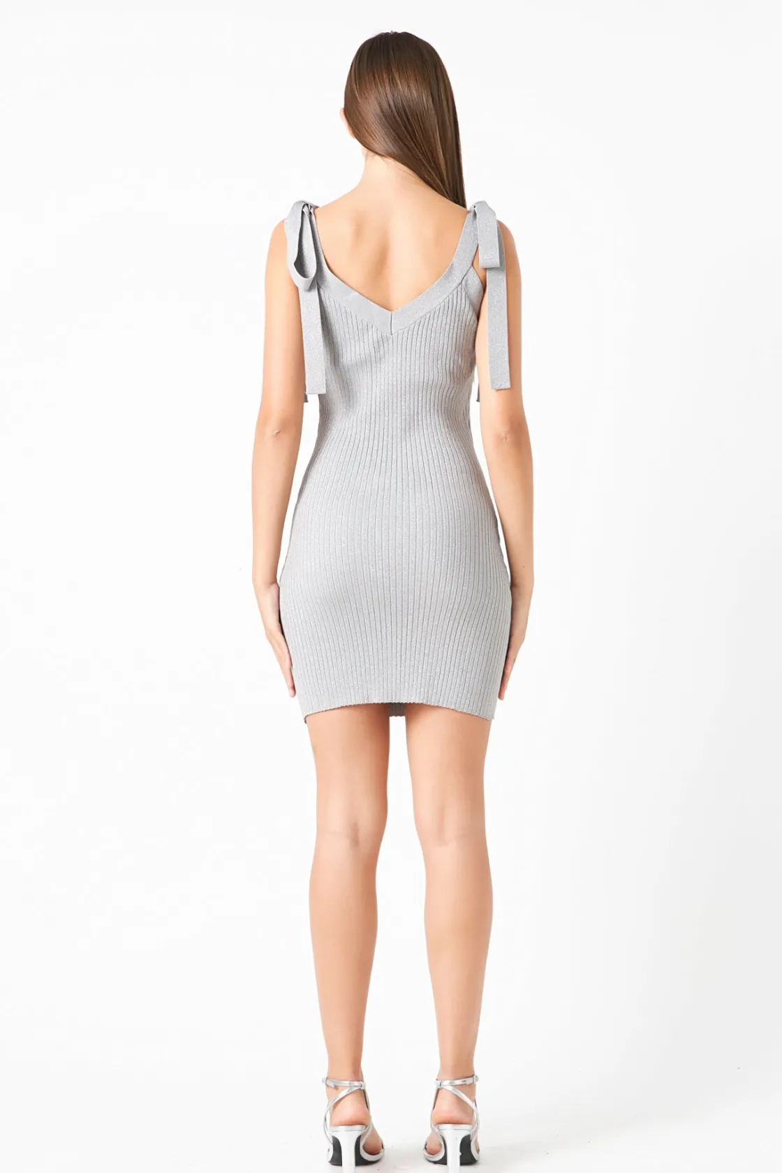 endless_rose__knit_bow_bo_2.webp ENDLESS ROSE Bodycon Dresses | Sweaters & Knits*- Knit Bow Bodycon Mini Dress SILVER
