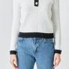 ENDLESS ROSE Sweaters & Knits | Tops*- Knit Collared Contrast Sweater IVORY/BLACK