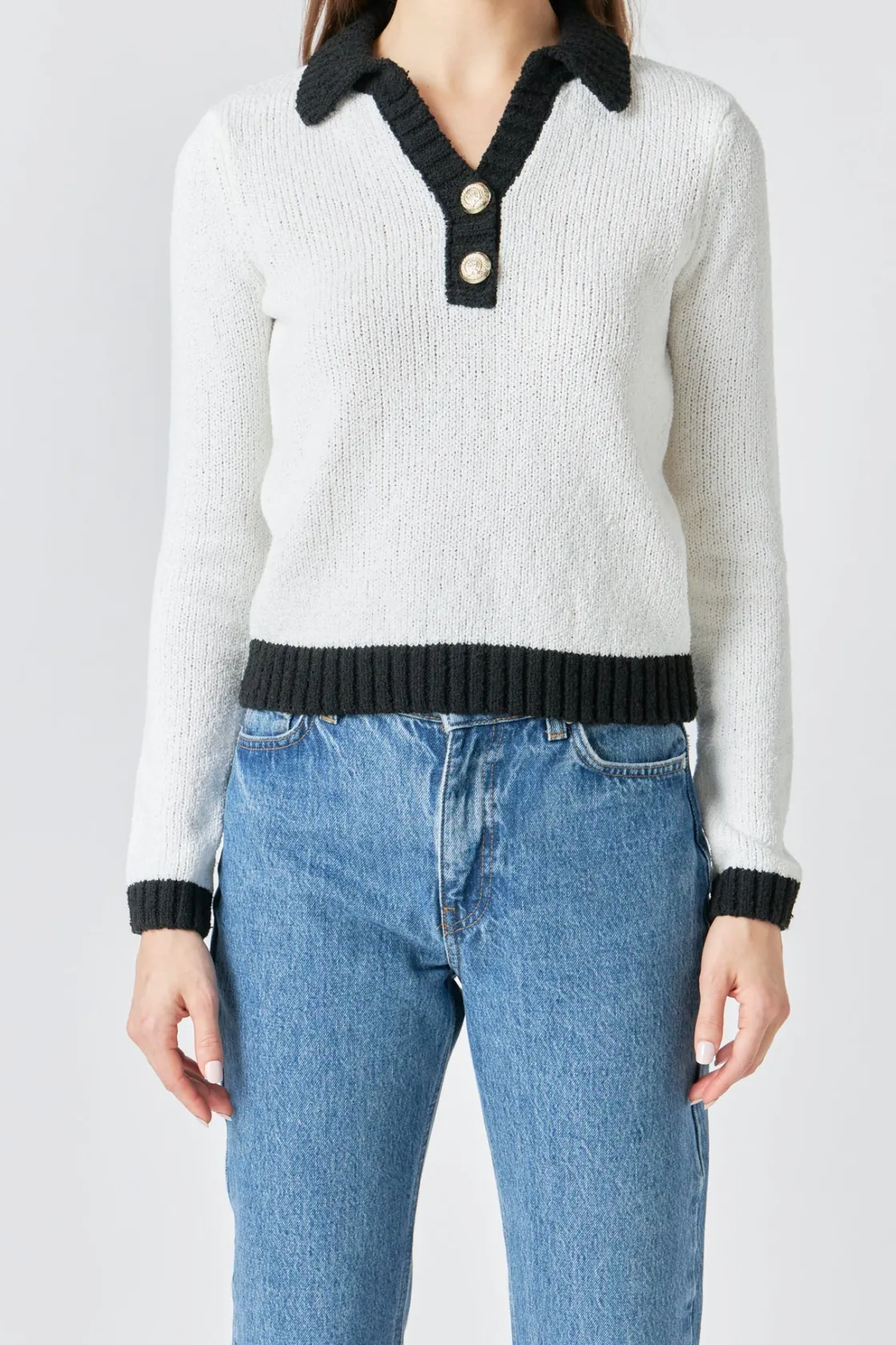 endless_rose__knit_collar_0.webp ENDLESS ROSE Sweaters & Knits | Tops*- Knit Collared Contrast Sweater IVORY/BLACK