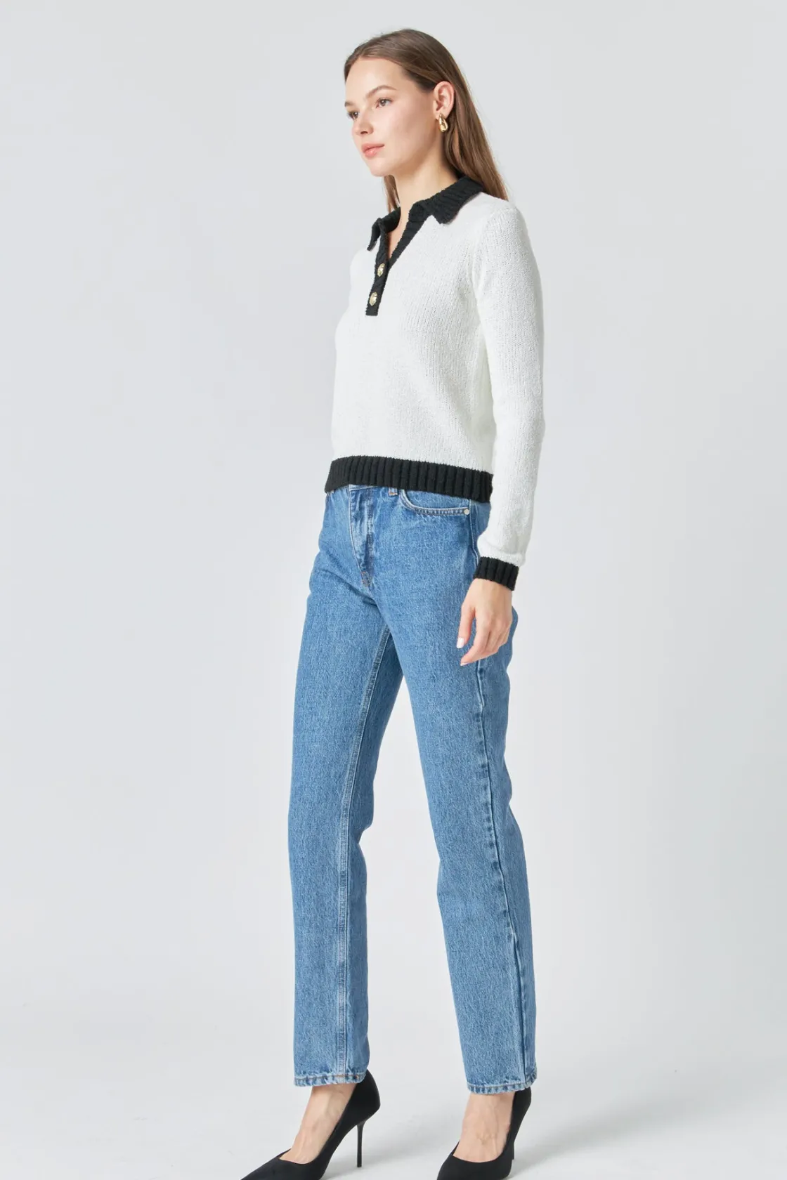 endless_rose__knit_collar_1.webp ENDLESS ROSE Sweaters & Knits | Tops*- Knit Collared Contrast Sweater IVORY/BLACK