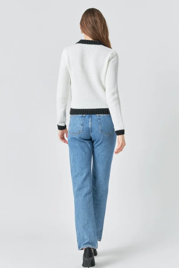 ENDLESS ROSE Sweaters & Knits | Tops*- Knit Collared Contrast Sweater IVORY/BLACK