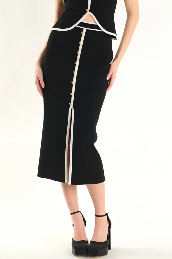 ENDLESS ROSE Matching Sets | Skirts*- Knit Contrast Maxi Skirt BLACK/IVORY