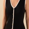 ENDLESS ROSE Tops*- Knit Contrast Midi Dress BLACK/IVORY