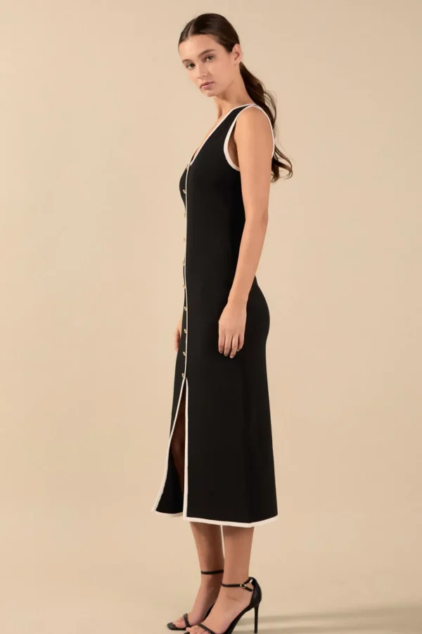 ENDLESS ROSE Tops*- Knit Contrast Midi Dress BLACK/IVORY