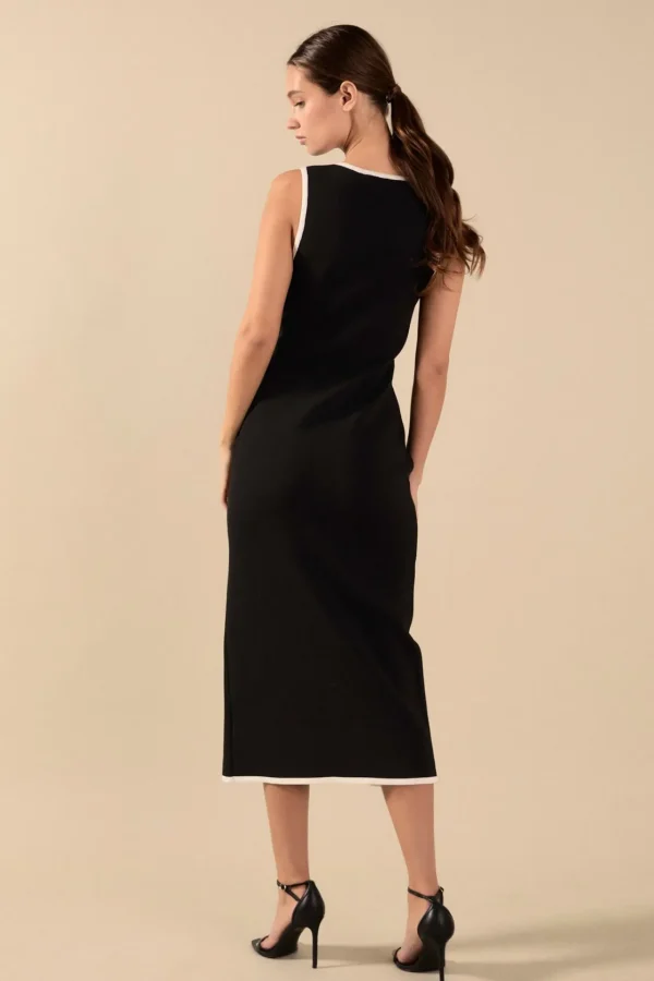 ENDLESS ROSE Tops*- Knit Contrast Midi Dress BLACK/IVORY