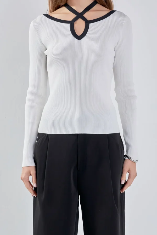 ENDLESS ROSE Sweaters & Knits | Tops*- Knit Cutout Halter Top IVORY/BLACK