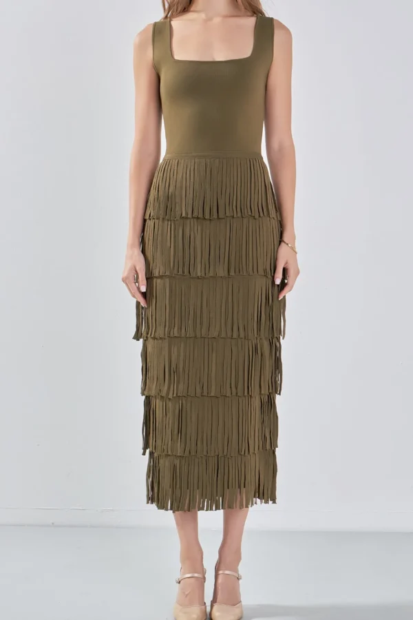ENDLESS ROSE White Dresses | Sweaters & Knits*- Knit Fringe Long Dress