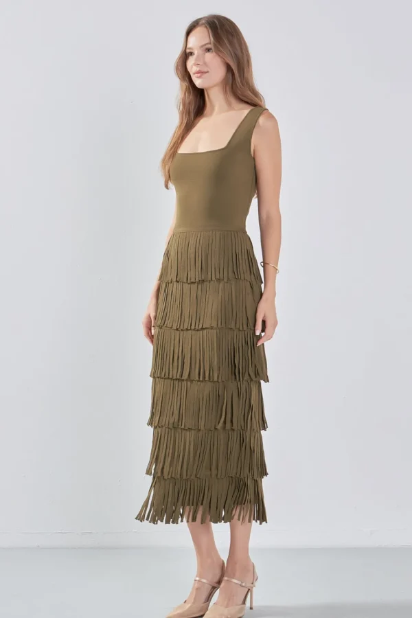 ENDLESS ROSE White Dresses | Sweaters & Knits*- Knit Fringe Long Dress
