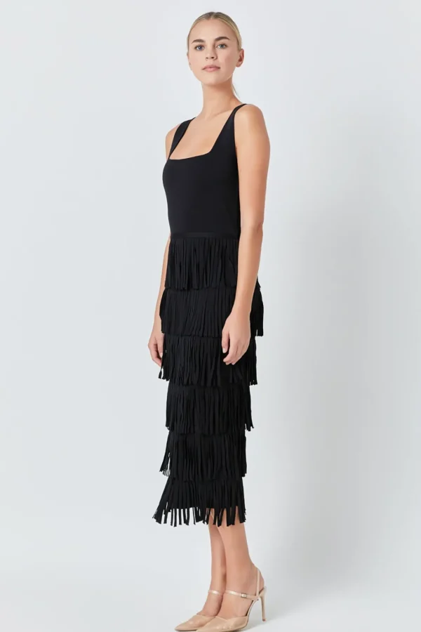 ENDLESS ROSE White Dresses | Sweaters & Knits*- Knit Fringe Long Dress