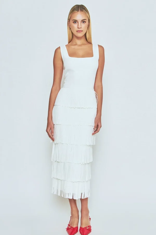 ENDLESS ROSE White Dresses | Sweaters & Knits*- Knit Fringe Long Dress