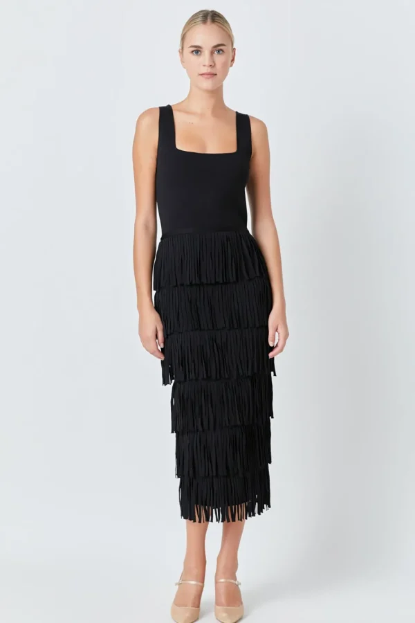 ENDLESS ROSE White Dresses | Sweaters & Knits*- Knit Fringe Long Dress