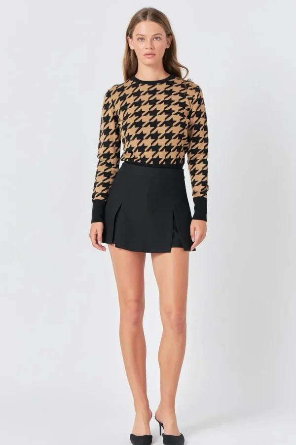 ENDLESS ROSE Tops*- Knit Houndstooth Sweater