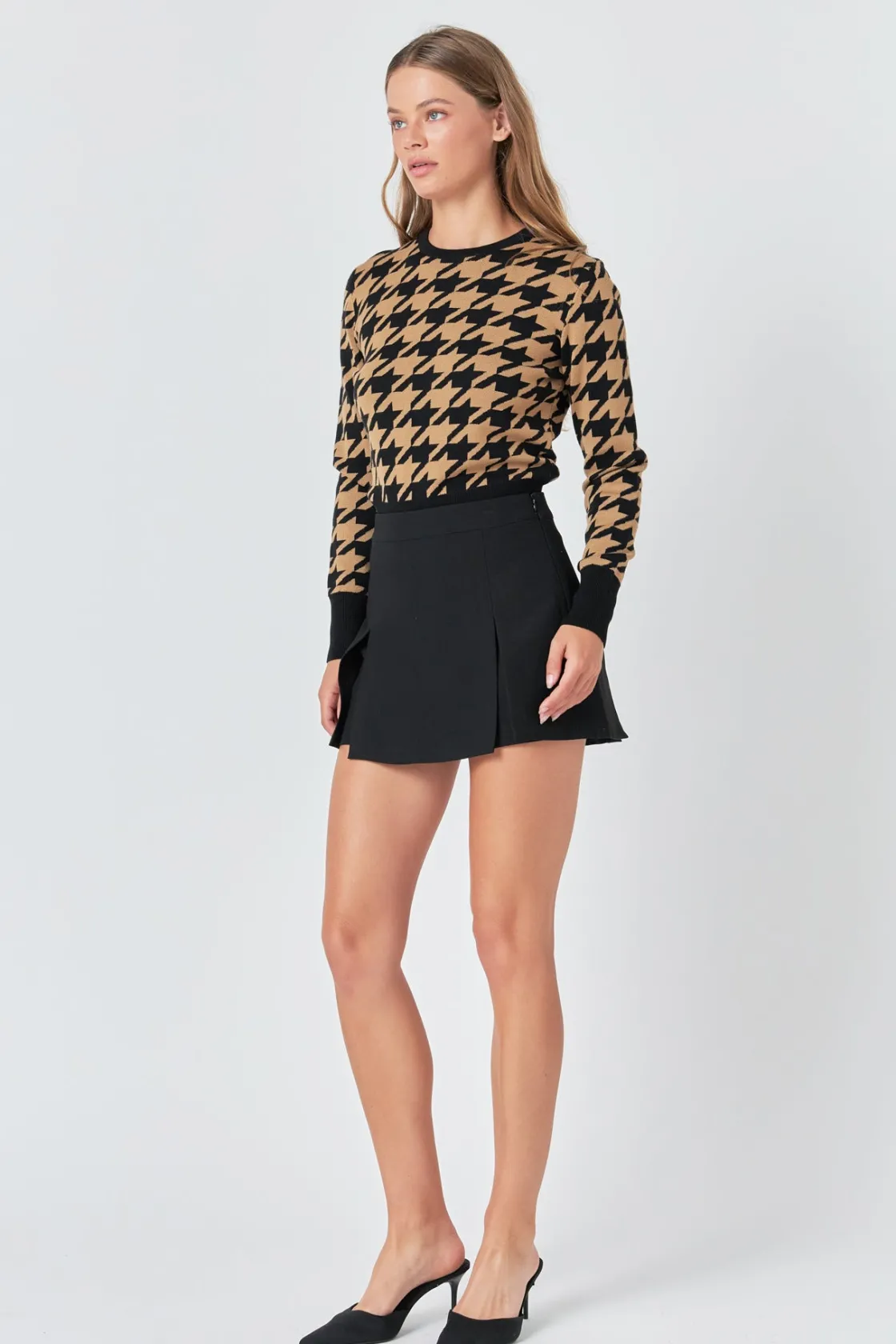 endless_rose__knit_hounds_6.webp ENDLESS ROSE Tops*- Knit Houndstooth Sweater