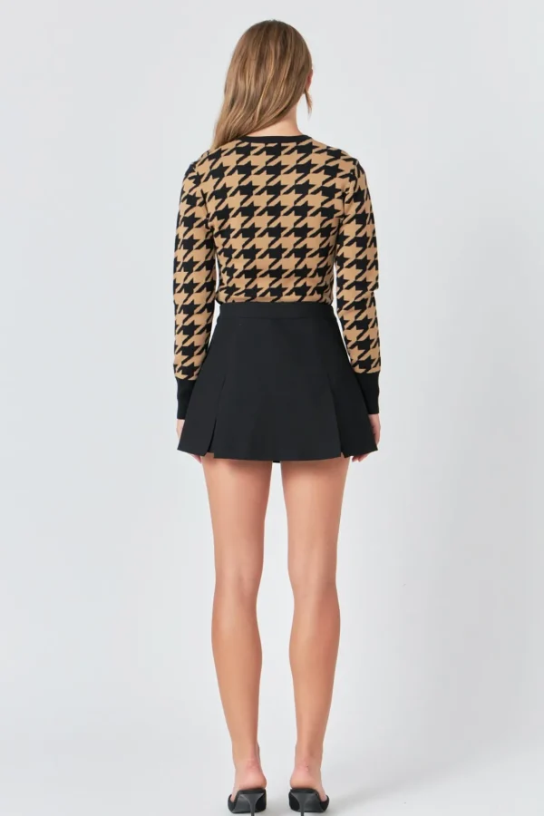 ENDLESS ROSE Tops*- Knit Houndstooth Sweater