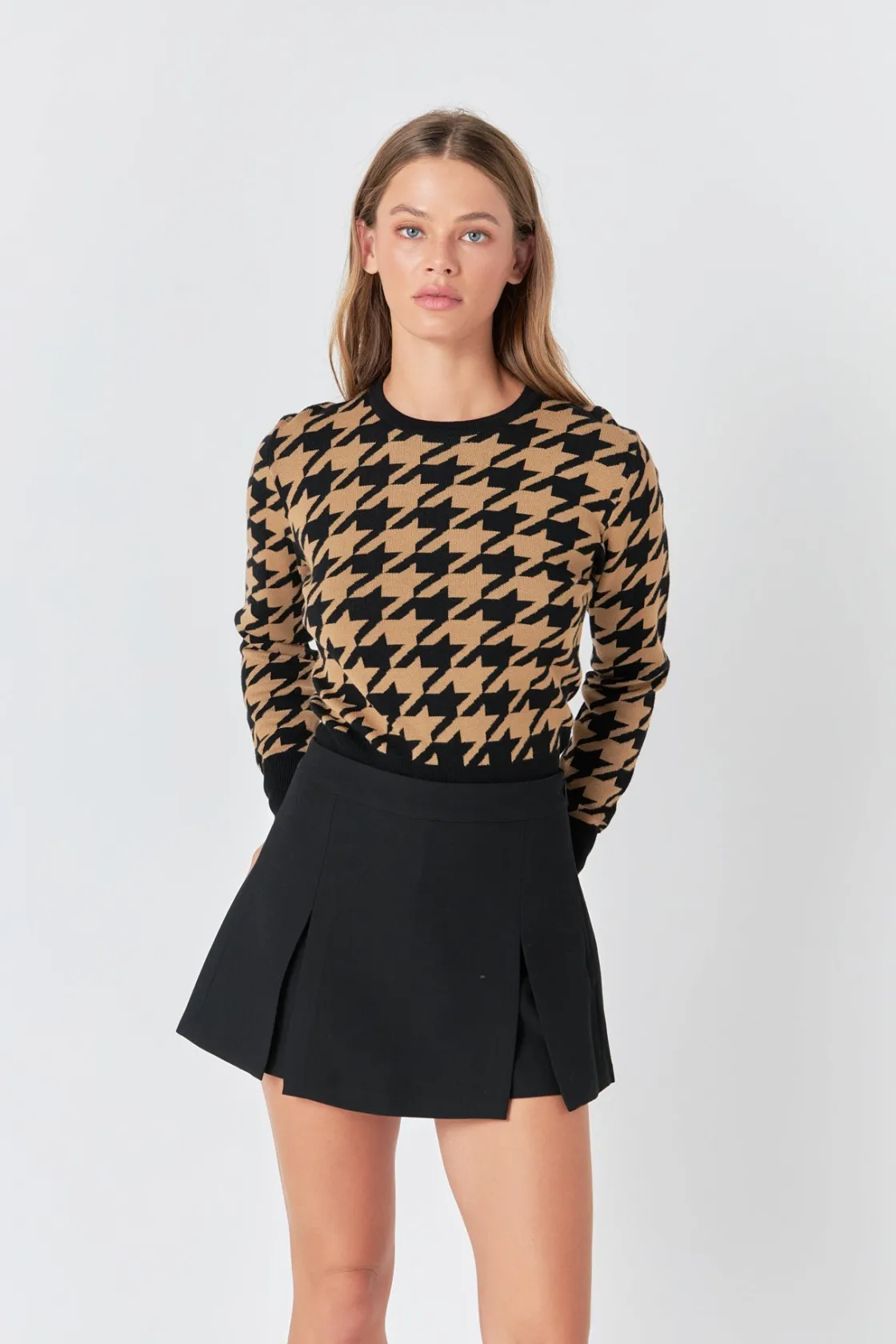 endless_rose__knit_hounds_8.webp ENDLESS ROSE Tops*- Knit Houndstooth Sweater