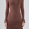 ENDLESS ROSE Sweaters & Knits | Tops*- Knit Loop Fringe Mini Dress CHOCOLATEBROWN