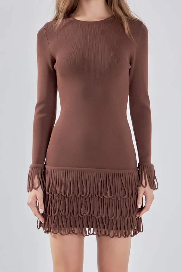 ENDLESS ROSE Sweaters & Knits | Tops*- Knit Loop Fringe Mini Dress CHOCOLATEBROWN