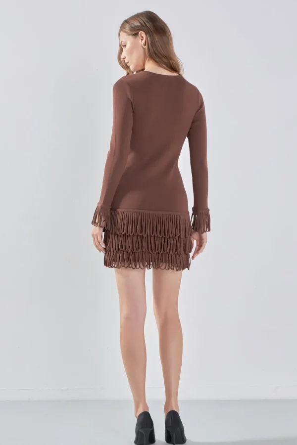 ENDLESS ROSE Sweaters & Knits | Tops*- Knit Loop Fringe Mini Dress CHOCOLATEBROWN