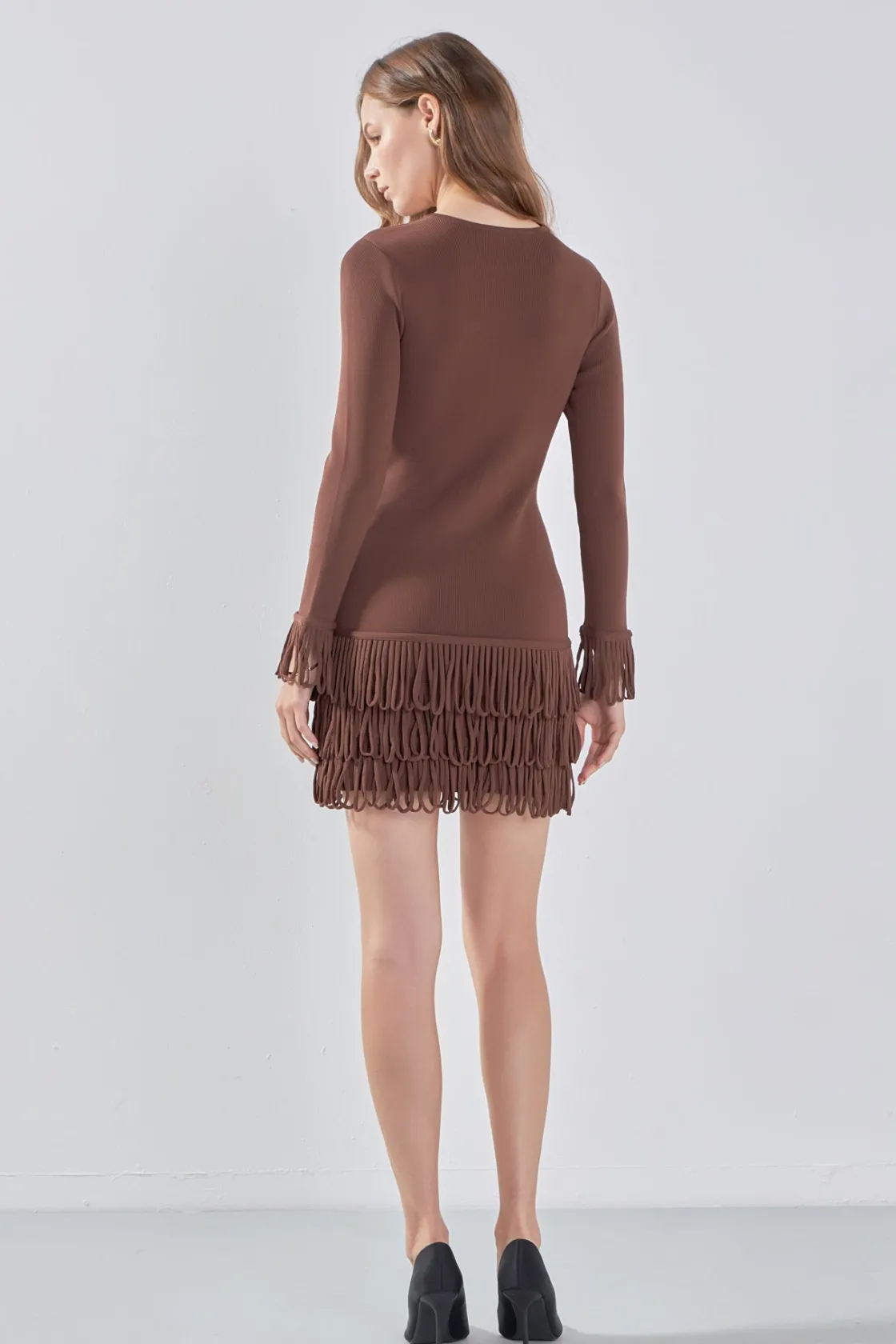 endless_rose__knit_loop_f_2.webp ENDLESS ROSE Sweaters & Knits | Tops*- Knit Loop Fringe Mini Dress CHOCOLATEBROWN