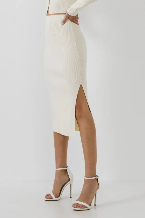 ENDLESS ROSE Skirts | Tops*- Knit Maxi Skirt With Side Slit IVORY