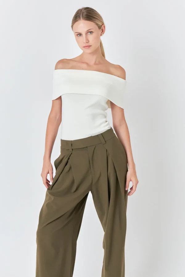 ENDLESS ROSE Tops*- Knit Off Shoulder Top IVORY
