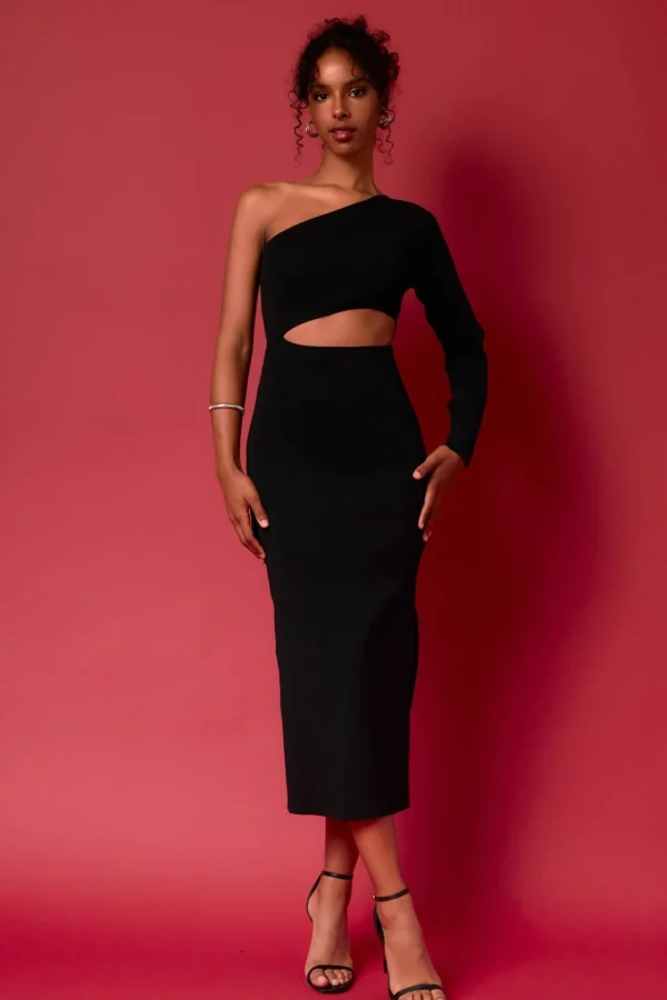 ENDLESS ROSE One Shoulder | Sweaters & Knits*- Knit One Shoulder Midi Dress BLACK