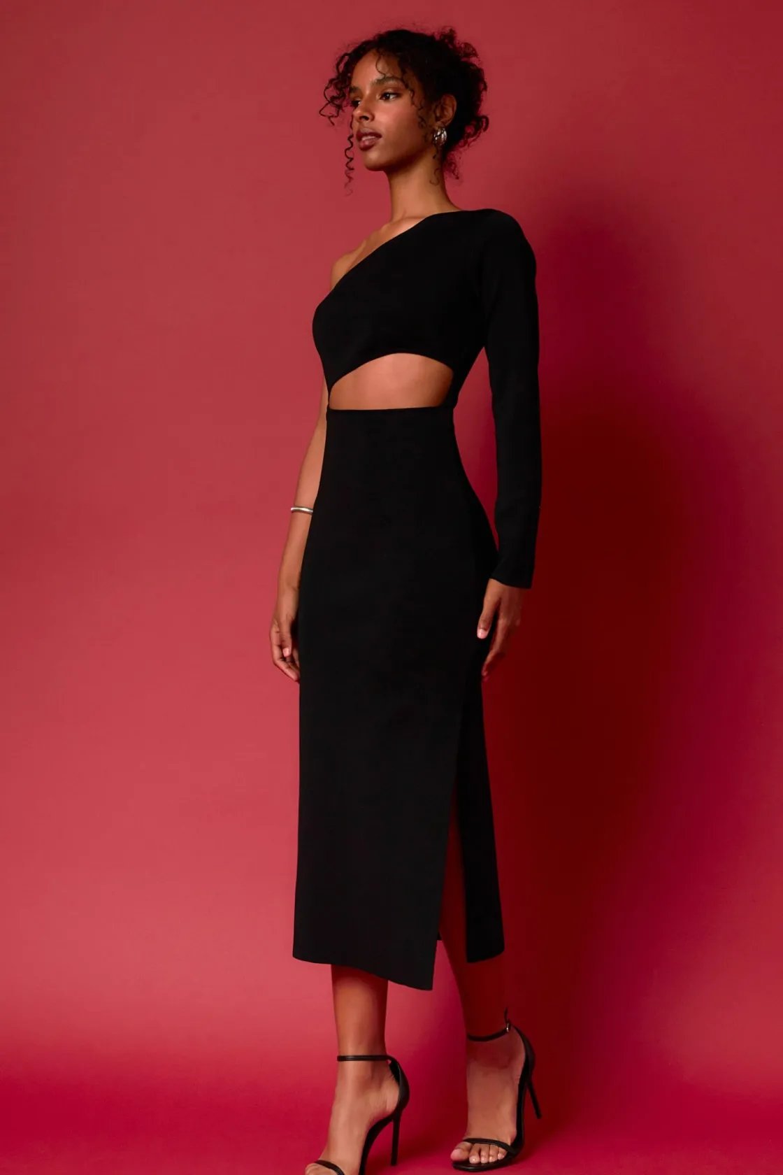 endless_rose__knit_one_sh_2.webp ENDLESS ROSE One Shoulder | Sweaters & Knits*- Knit One Shoulder Midi Dress BLACK
